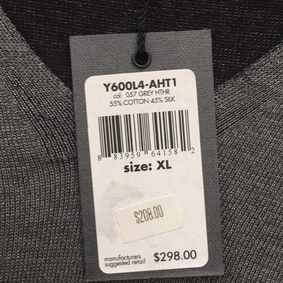 John Varvatos Cotton/Silk Heather Grey Sweater - Picture 3 of 7